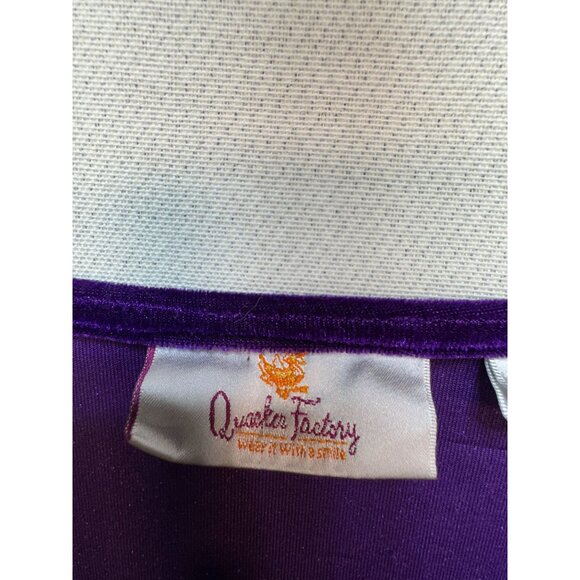 Quacker Factory Velvet Blouse Womens XL Purple 3/4 Sleeve Rhinestone Square Neck - Picture 2 of 12
